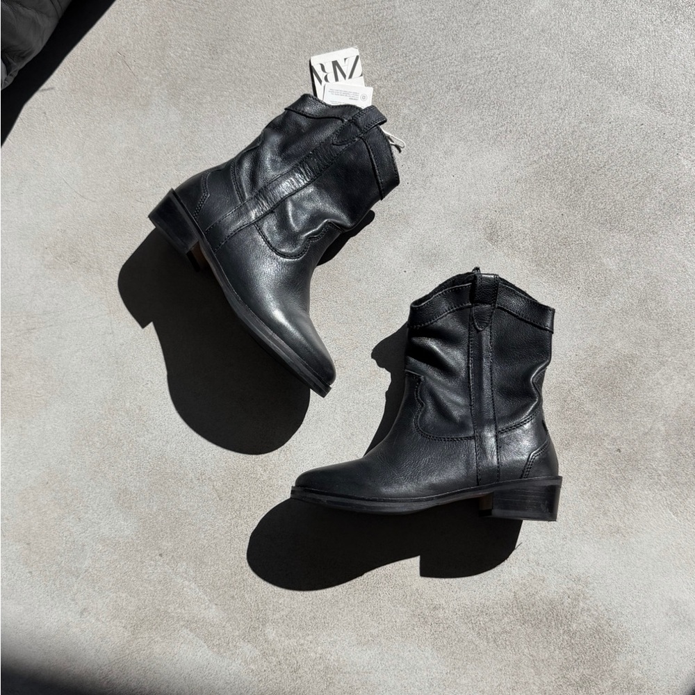 Girls Black Leather Ankle Boots